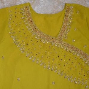 NEW FANCY STITCHED GREEN SALWAR KAMEEZ EMBROIDERY + FREE GIFT